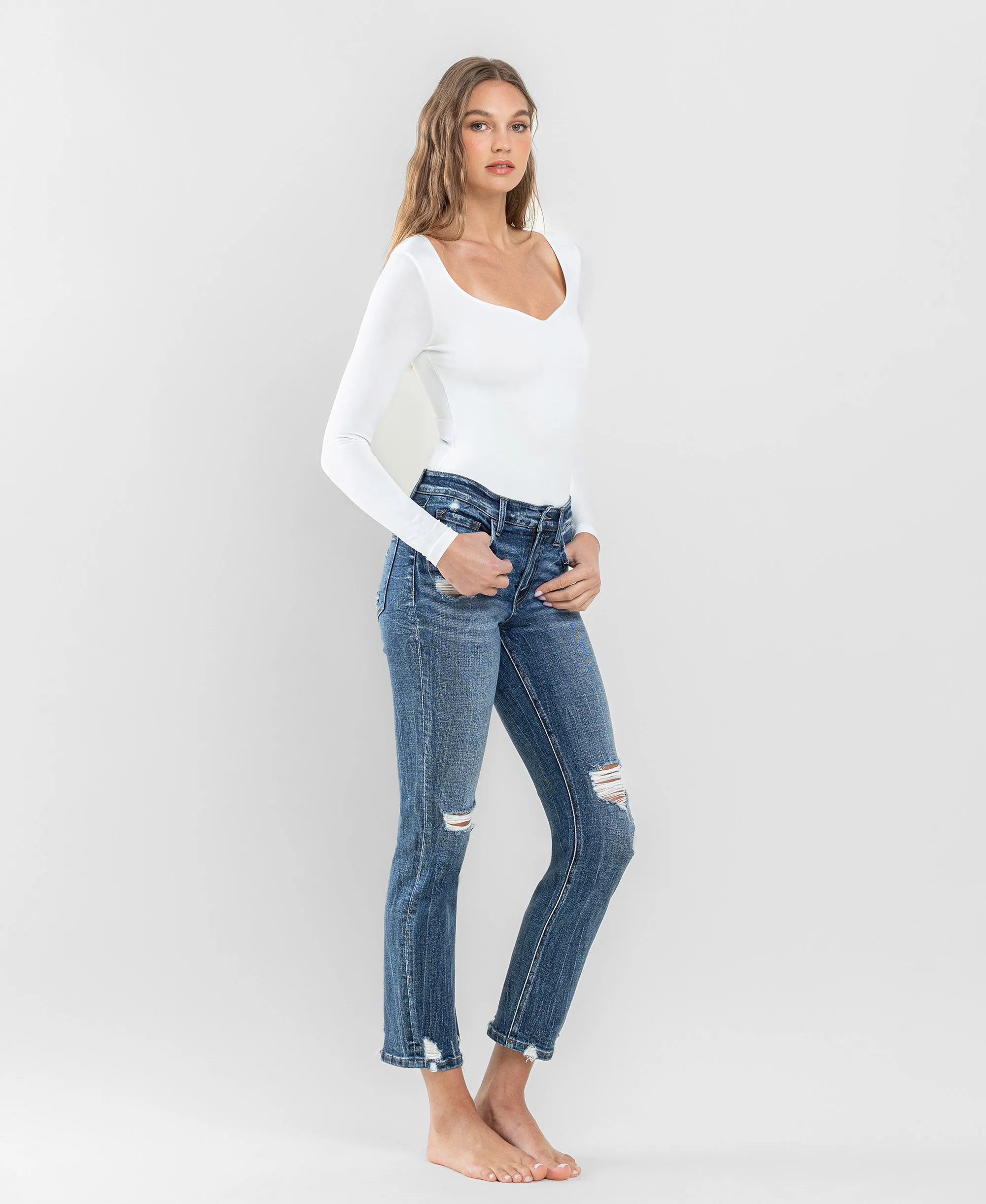 Providence - Mid Rise Distressed Crop Slim Straight Jeans