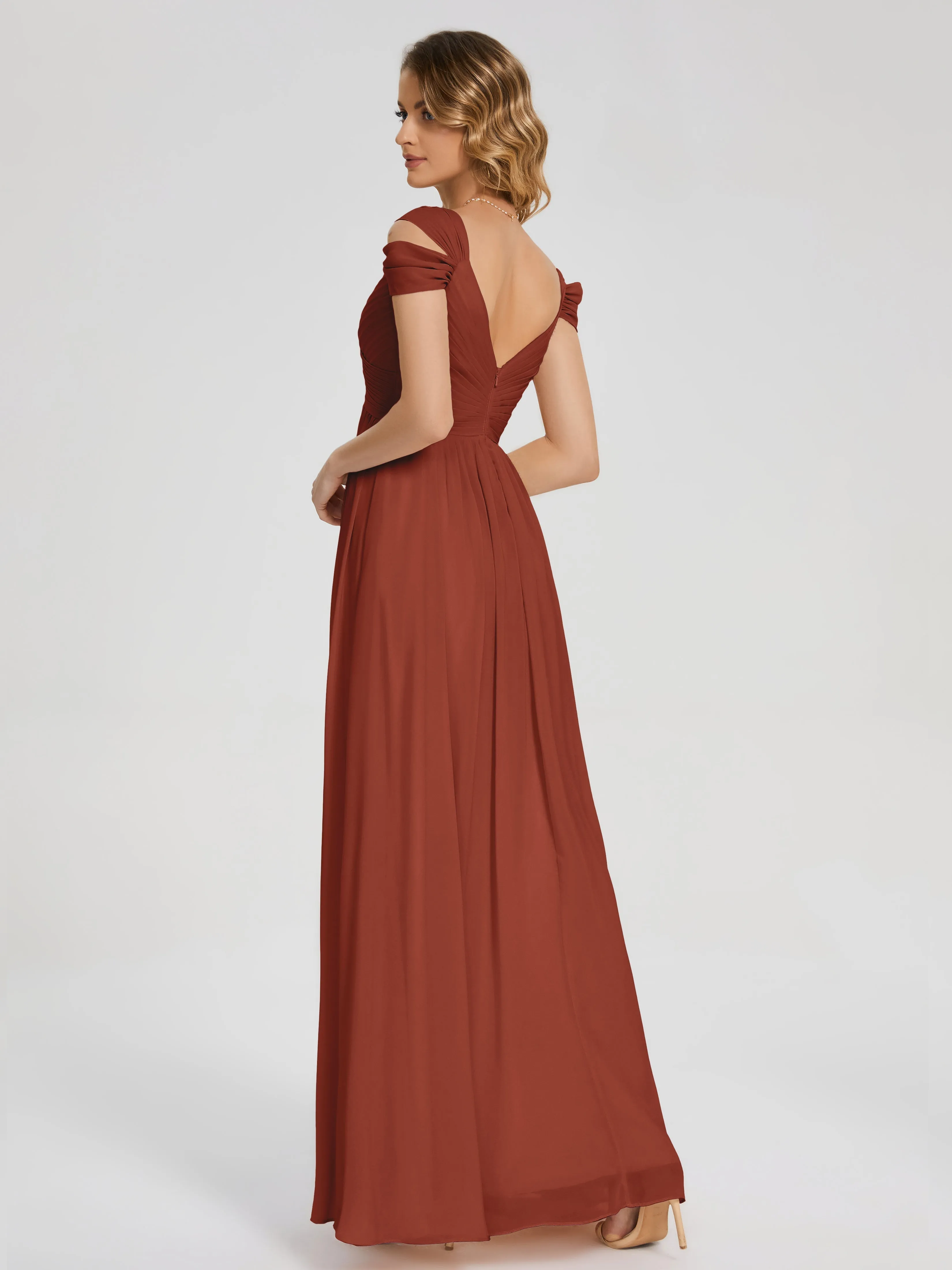 Rust Colour Bridesmaid Dress Charlee Flowy Split Chiffon Bridesmaid Dresses