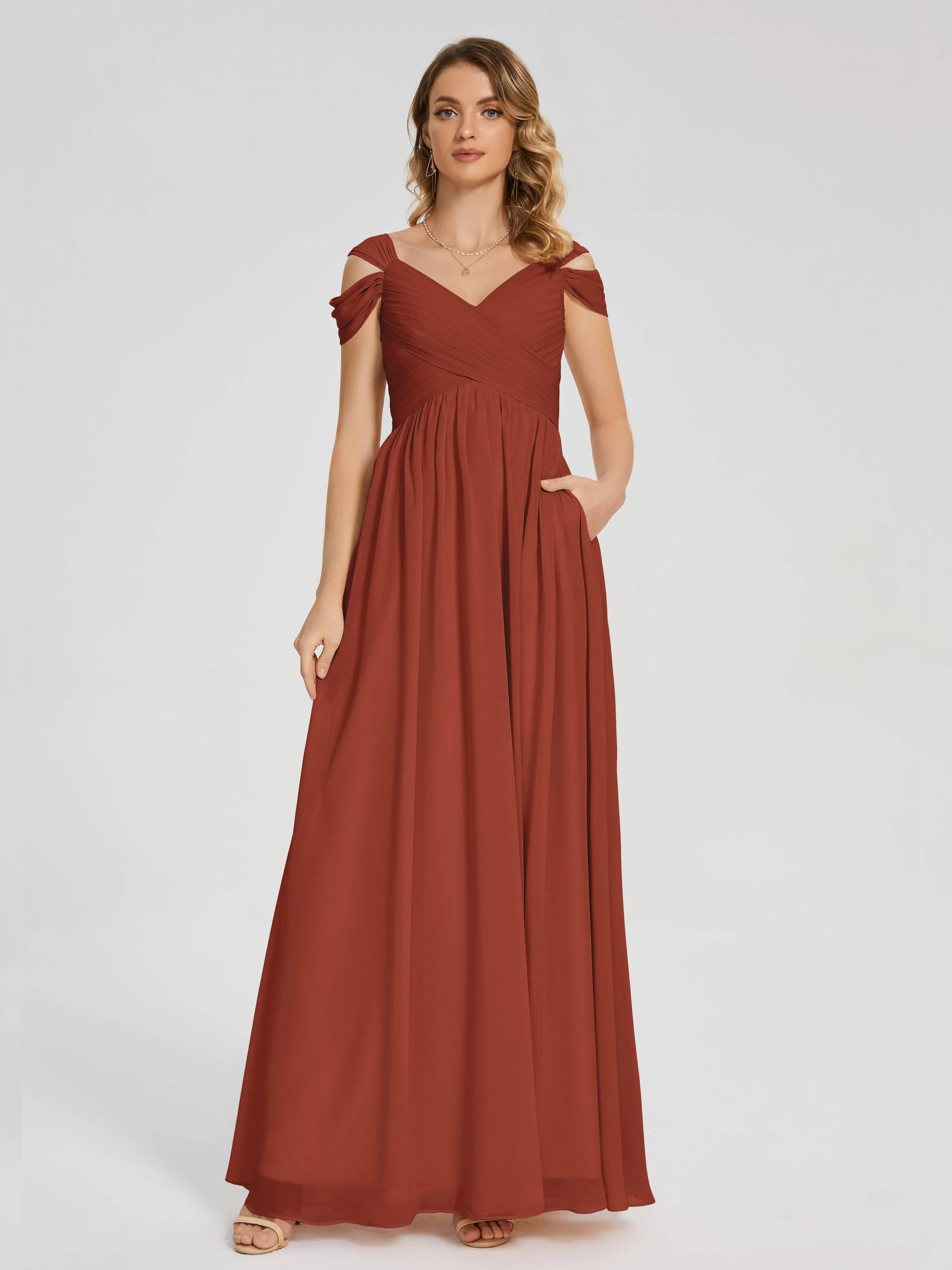 Rust Colour Bridesmaid Dress Charlee Flowy Split Chiffon Bridesmaid Dresses