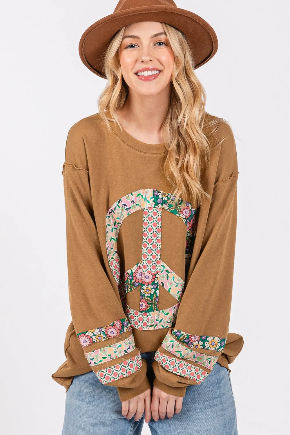 SAGE   FIG Peace Applique Patch Long Sleeve Top