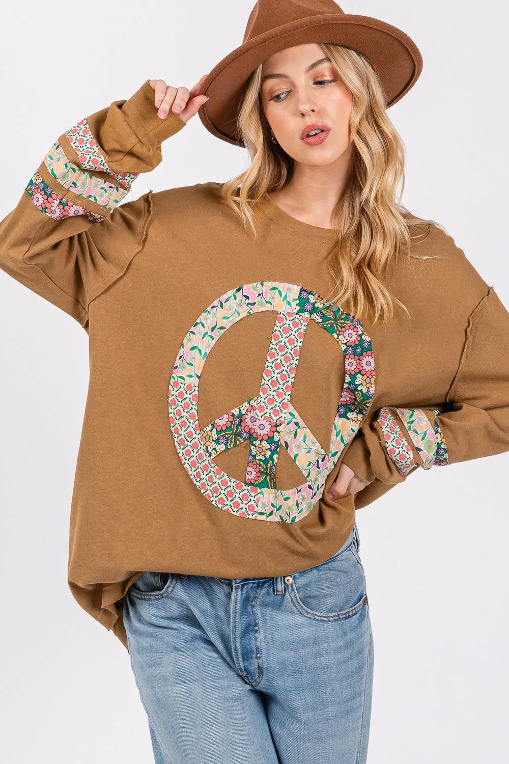 SAGE   FIG Peace Applique Patch Long Sleeve Top