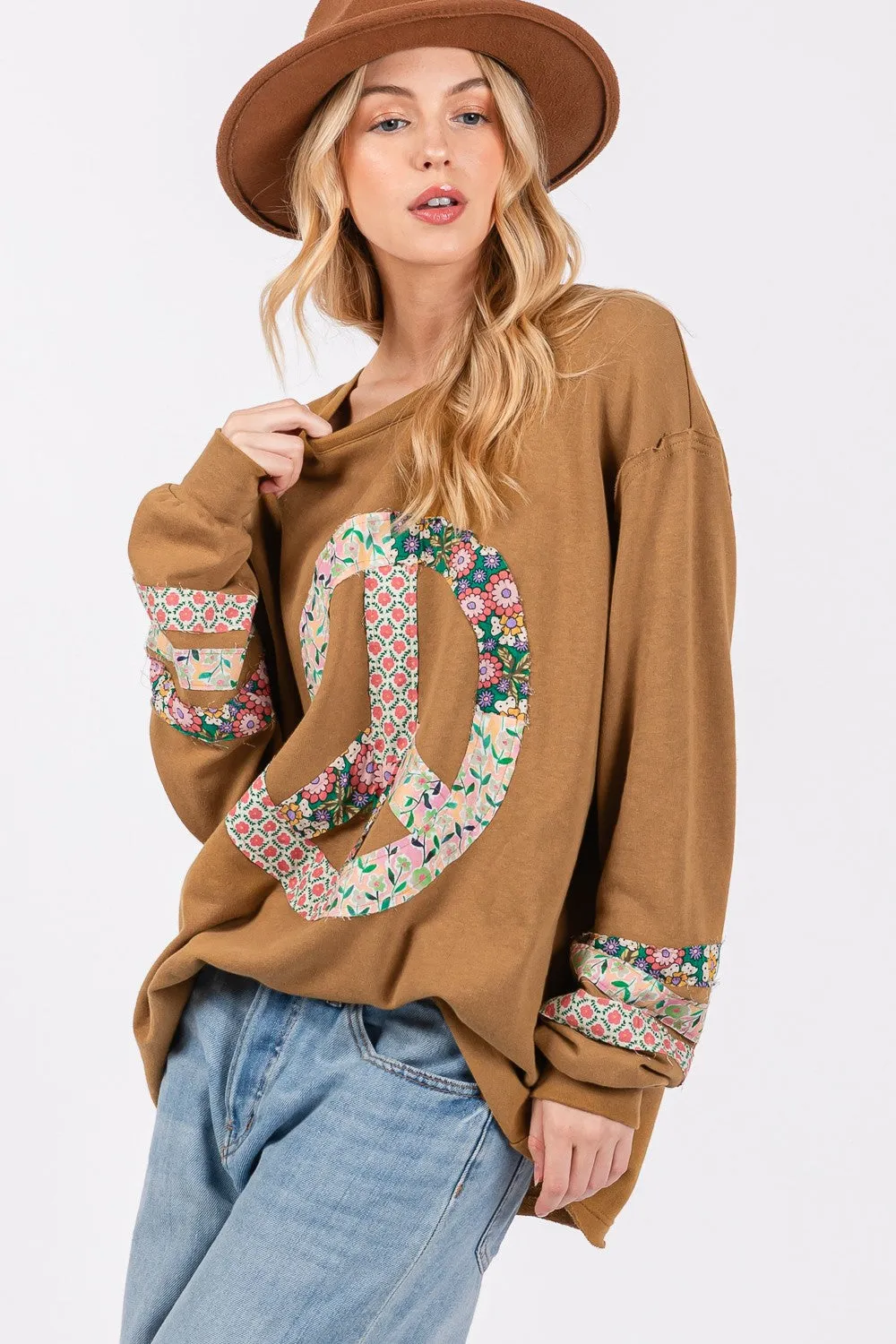 SAGE   FIG Peace Applique Patch Long Sleeve Top