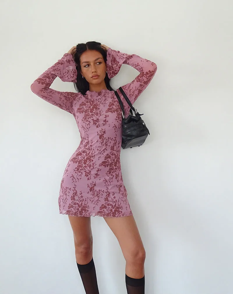 Sevila Long Sleeve Mini Dress in Botanic Mauve