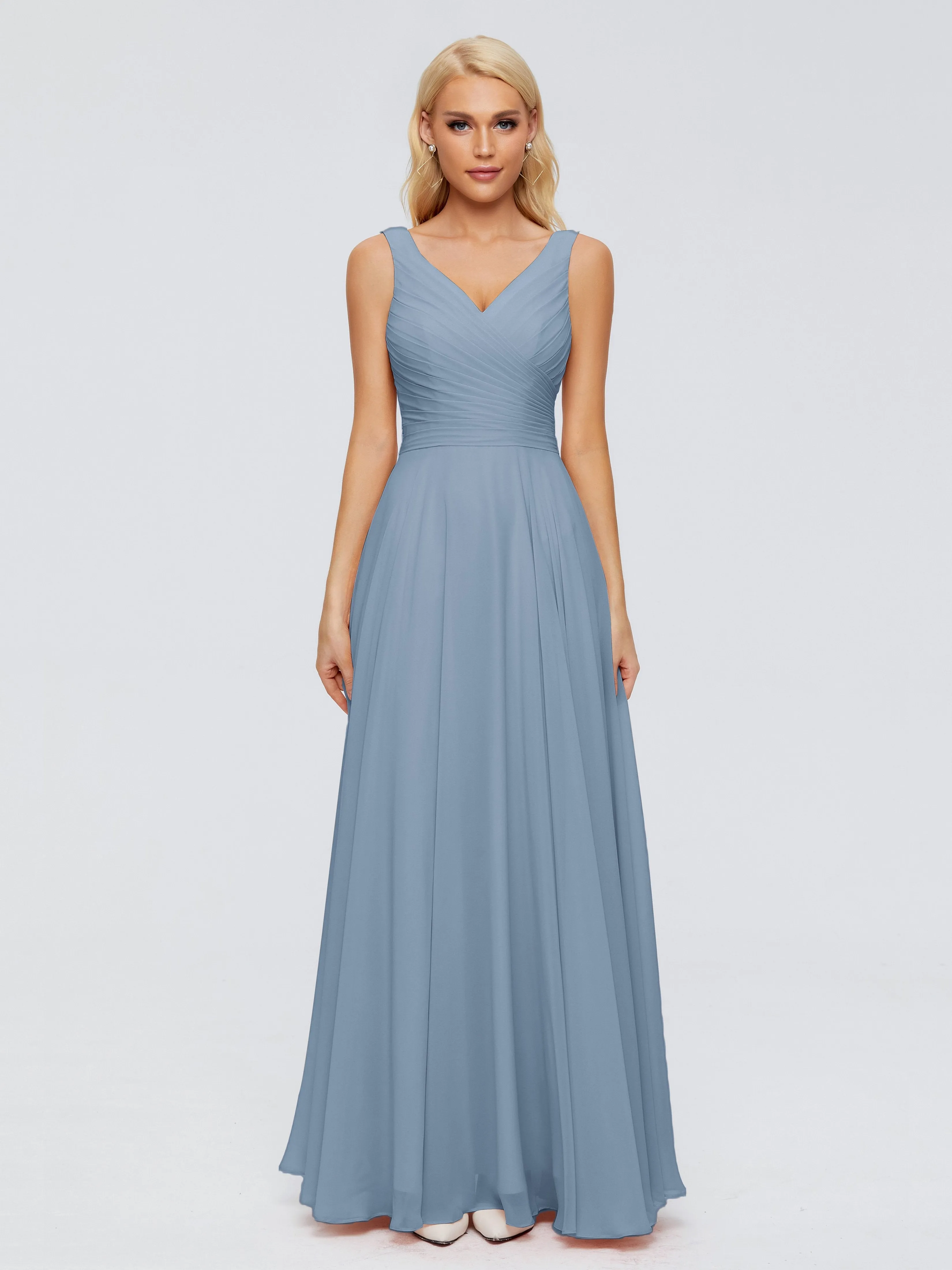 Slate Blue Bridesmaids Dresses Ryleigh Flowy Chiffon Bridesmaid Dresses With Bow