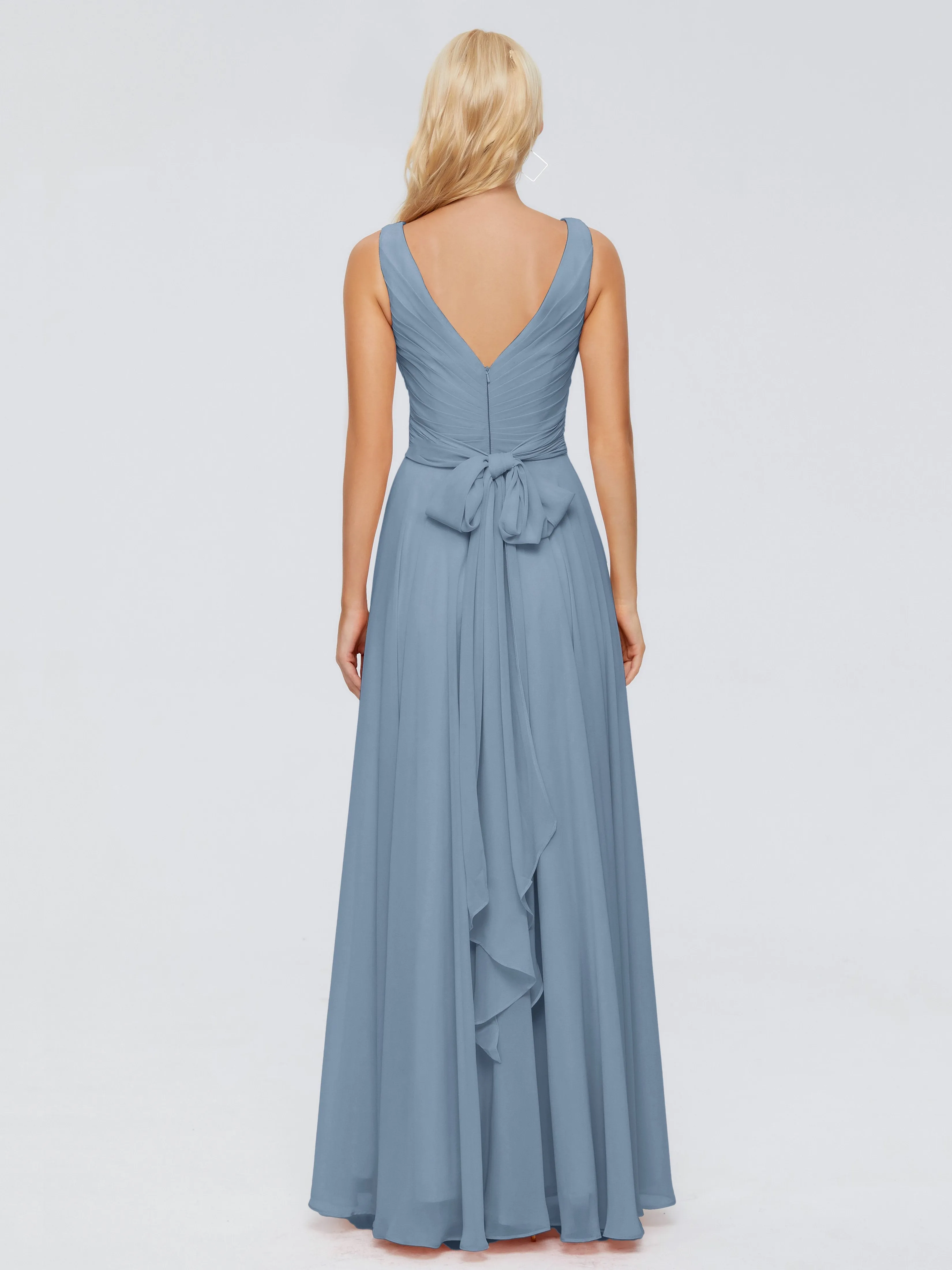 Slate Blue Bridesmaids Dresses Ryleigh Flowy Chiffon Bridesmaid Dresses With Bow