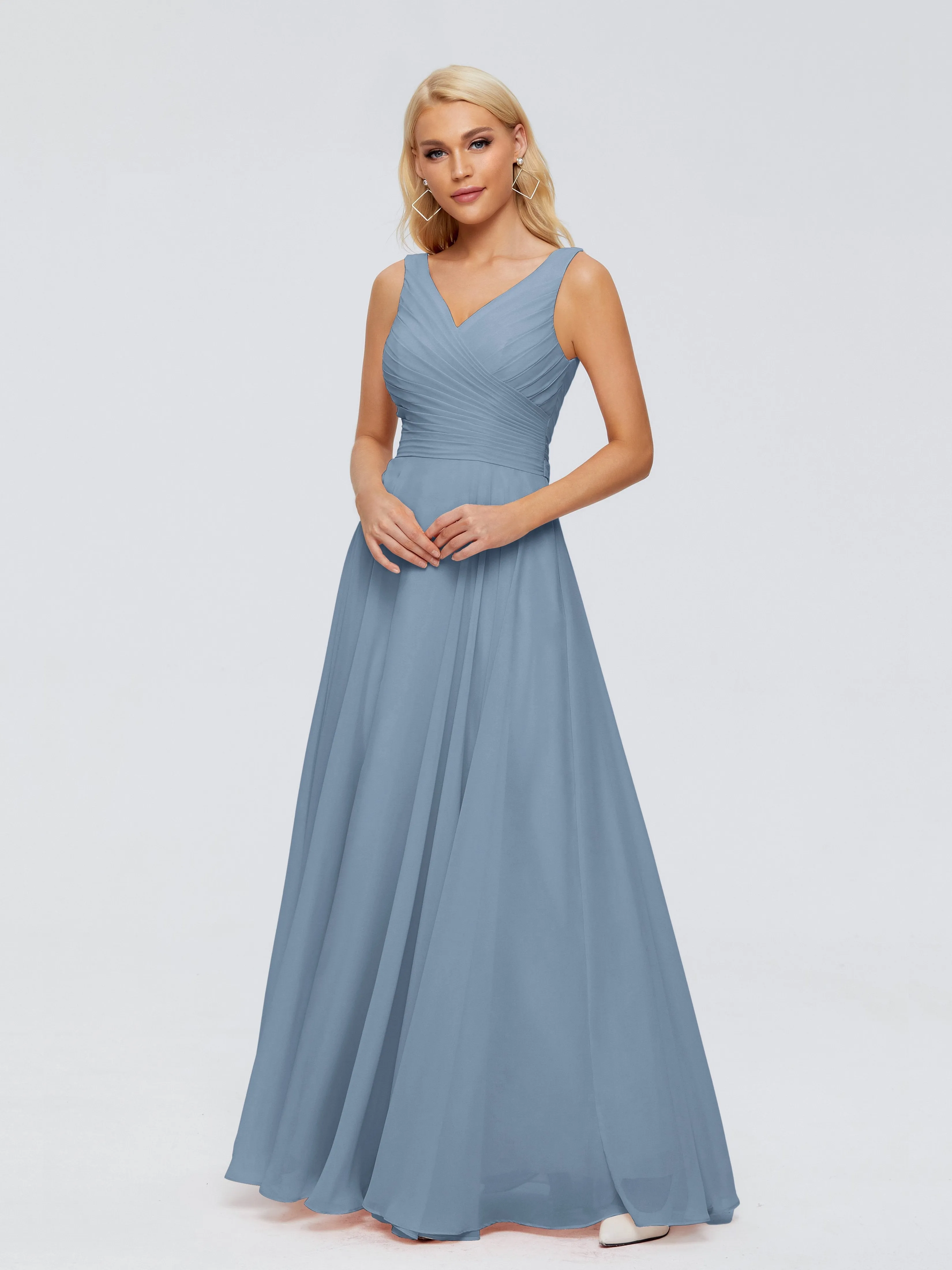 Slate Blue Bridesmaids Dresses Ryleigh Flowy Chiffon Bridesmaid Dresses With Bow