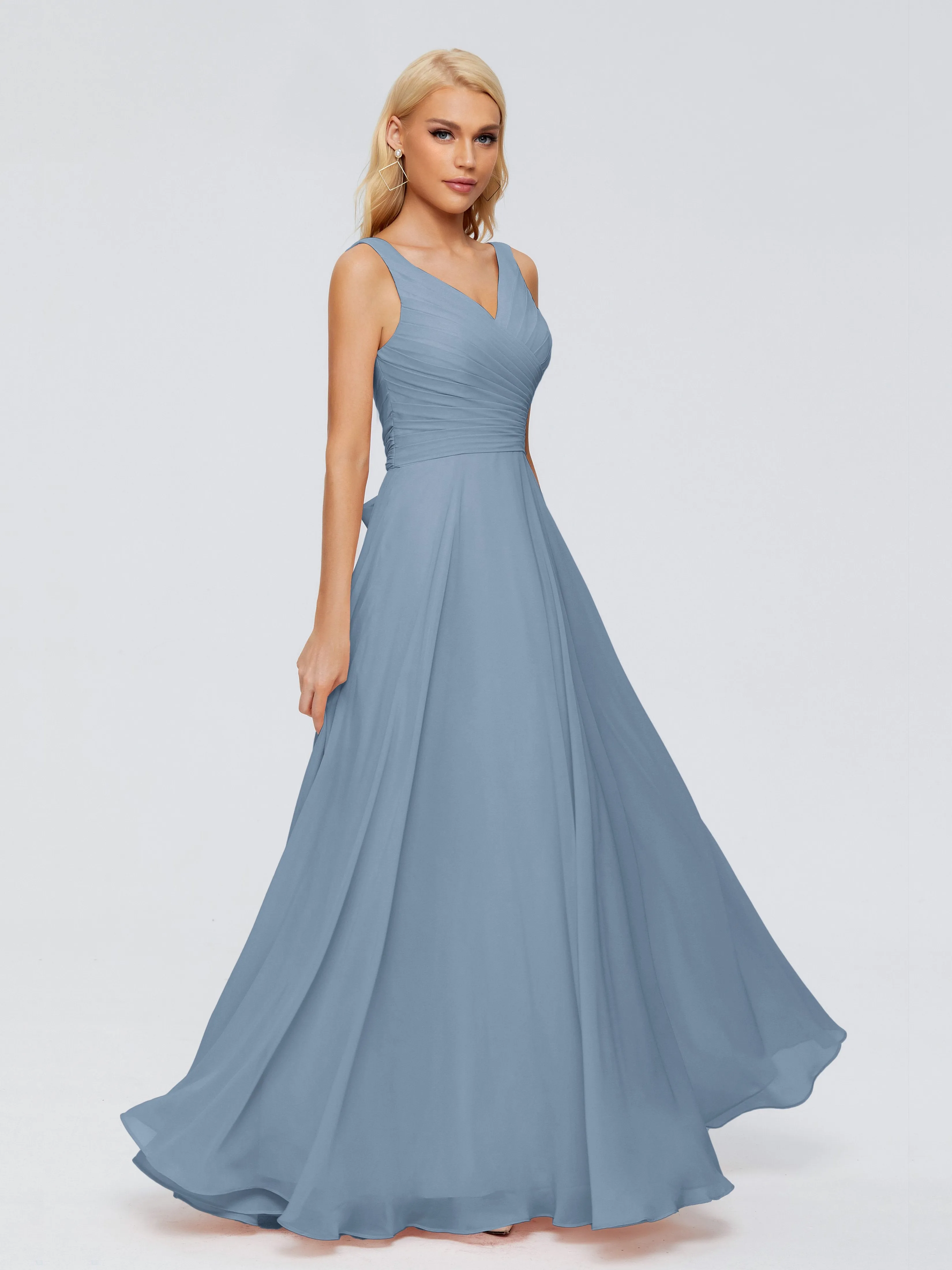 Slate Blue Bridesmaids Dresses Ryleigh Flowy Chiffon Bridesmaid Dresses With Bow