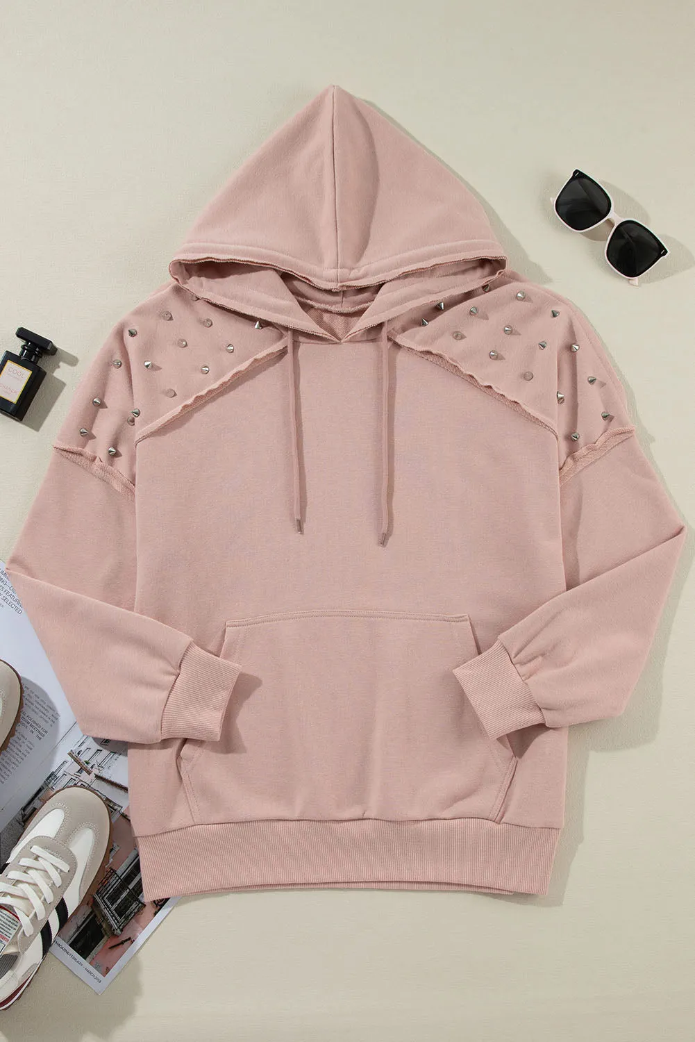 Solid Color Rivet Stud Raglan Hoodie