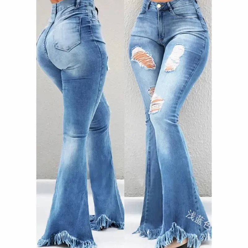 Trendy Flare Boot Cut Ruffle Denim Jeans