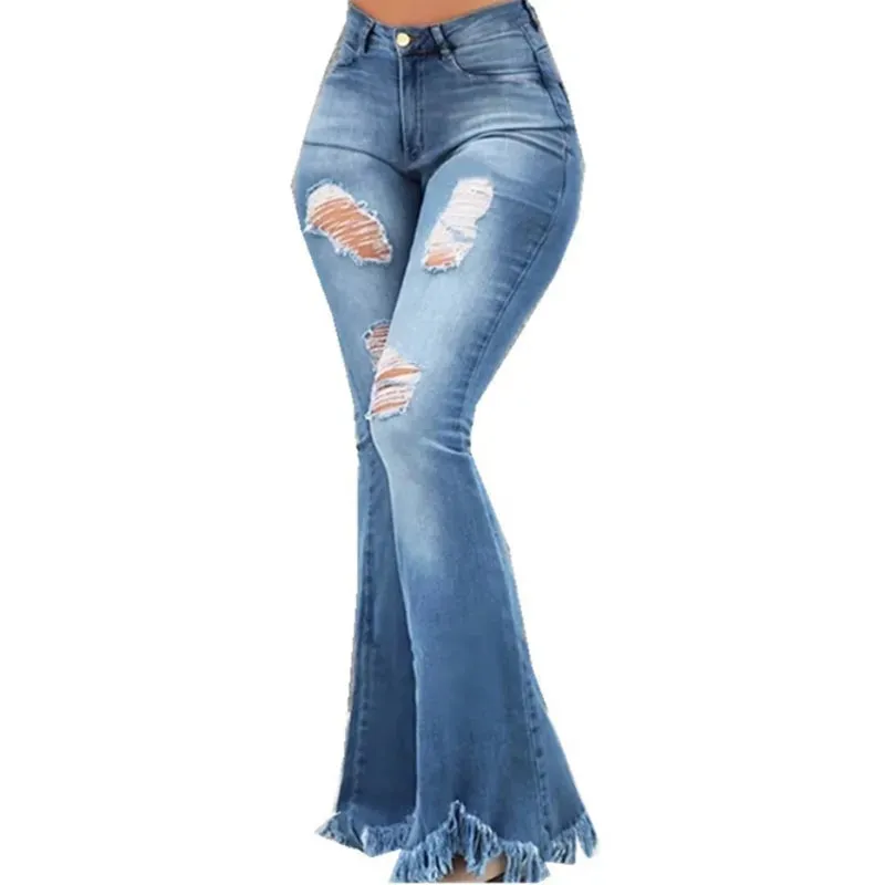 Trendy Flare Boot Cut Ruffle Denim Jeans