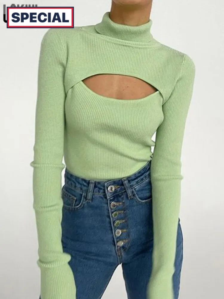 Trendy Knitted Long Sleeve Hollow Out Sweater