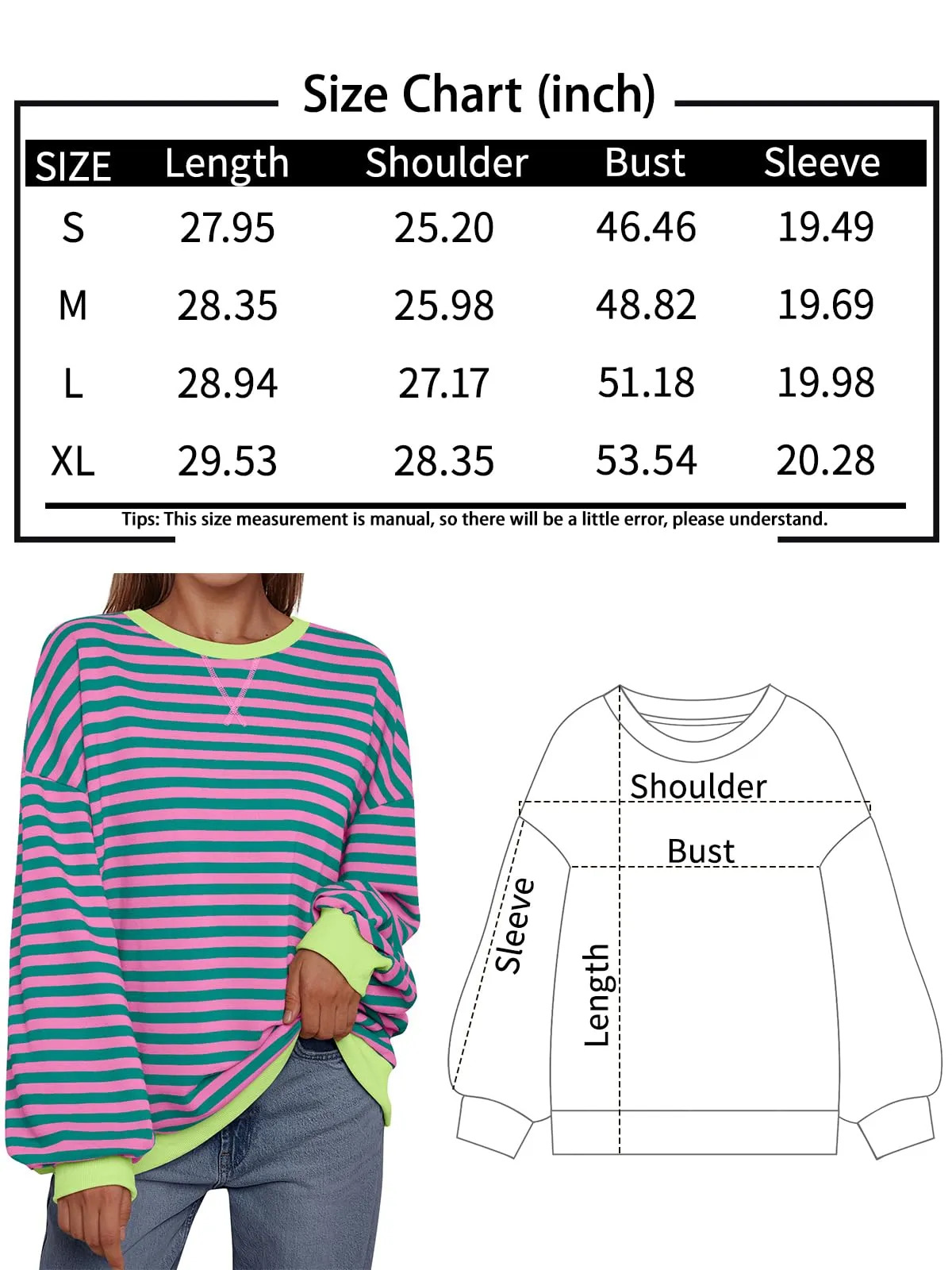 Trendy Queen Oversized Sweatshirt for Women 2024 Fall Crewneck Striped Long Sleeve Shirts Hoodies Preppy Top Y2K Outfits