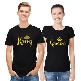 Unisex Cotton King And Queen Couple Black Round Neck T Shirt