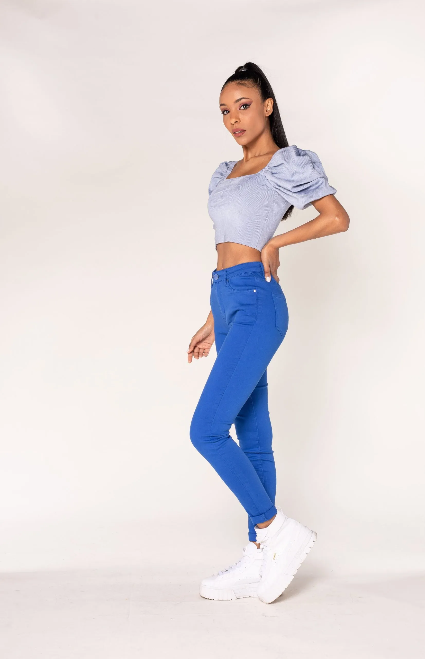 Wholesale Royal Blue High Waist Classic Jeans