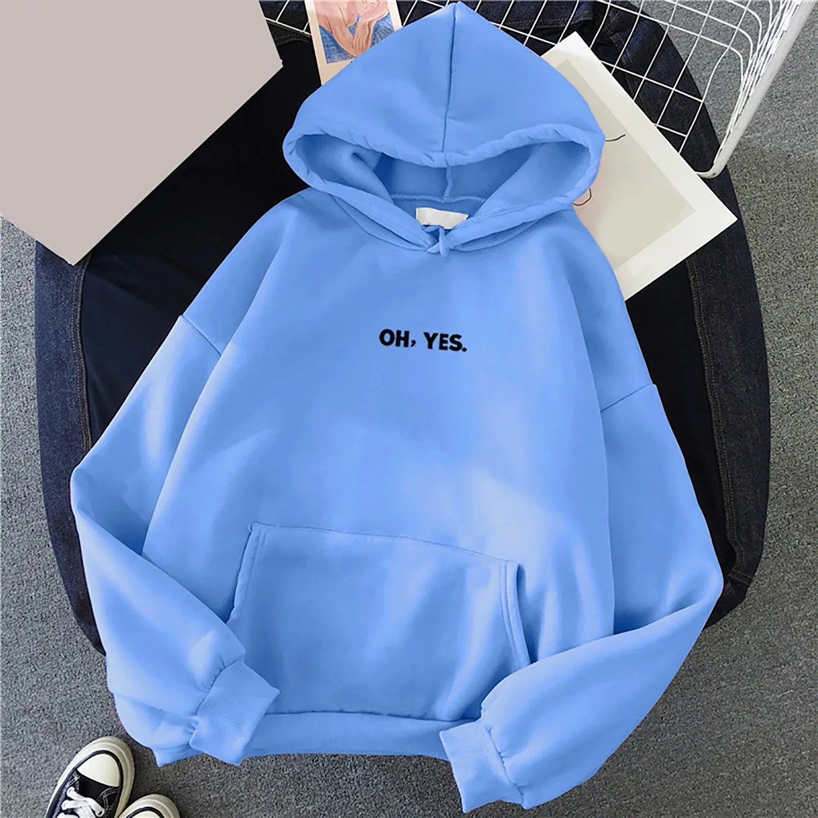 Women'S Casual Loose Letter Printed Lightweight Autumn Winter Hoodie With Fleece Cute And Trendy Pullover Sweatshirt With Hem