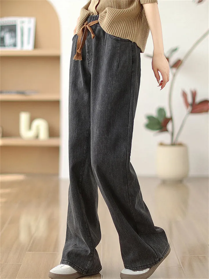 Women's Hot Plush Liner Trendy Black Grey Long Jeans