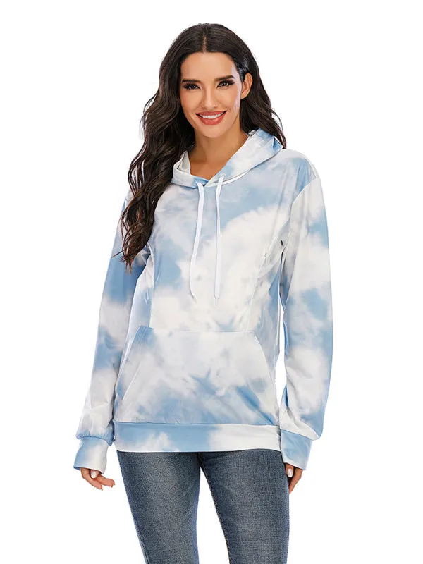 Women's Tie Dye Breastfeeding Loose Maternity Hoodies