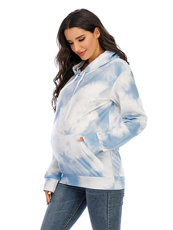 Women's Tie Dye Breastfeeding Loose Maternity Hoodies