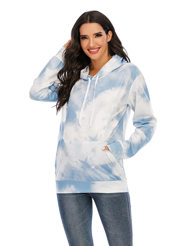 Women's Tie Dye Breastfeeding Loose Maternity Hoodies