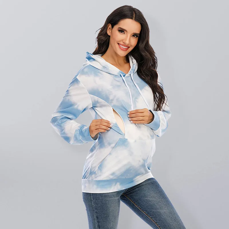 Women's Tie Dye Breastfeeding Loose Maternity Hoodies